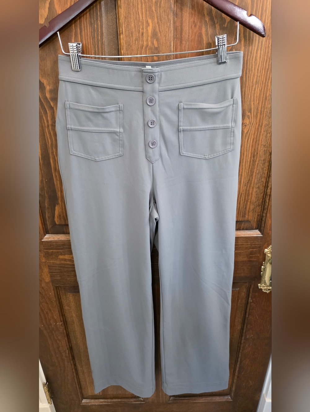 HALARA Button-Front Wide Leg Pants - Gray